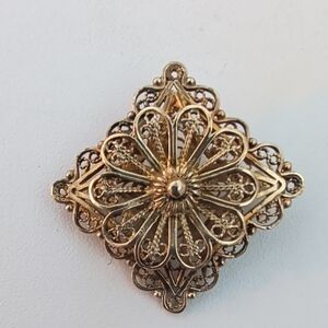 Antique Sterling Gold Vermeil Filigree Brooch